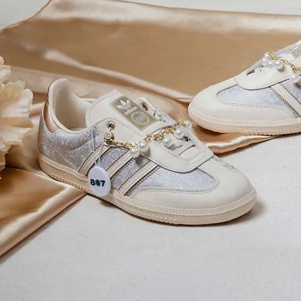 Giày Thể Thao Nữ Adidas Samba OG Clover Desert Shoes Kem - Xanh