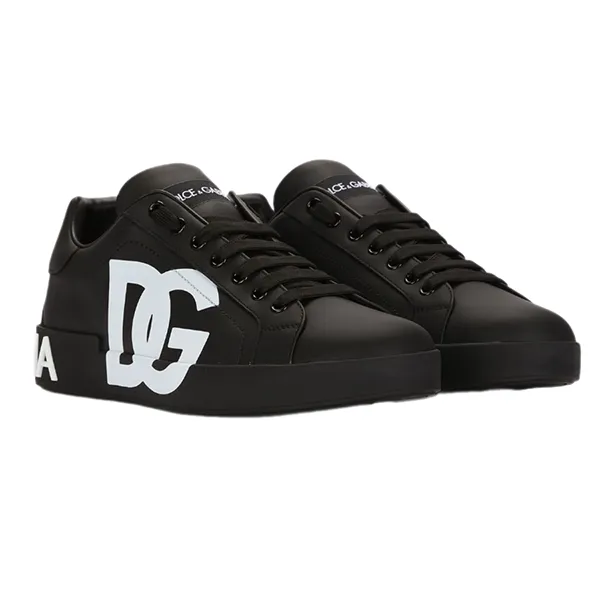 Giày Thể Thao Nam Dolce & Gabbana D&G Calfskin Nappa Portofino Sneakers With DG Logo Print Black Màu Đen Size 40