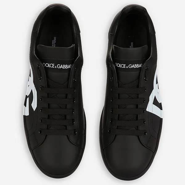 Giày Thể Thao Nam Dolce & Gabbana D&G Calfskin Nappa Portofino Sneakers With DG Logo Print Black Màu Đen Size 40