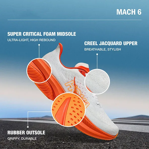 Giày Thể Thao Nam Hoka Mach 6 Running Shoes - Orange 1147790-FLV Màu Cam Size 12 US