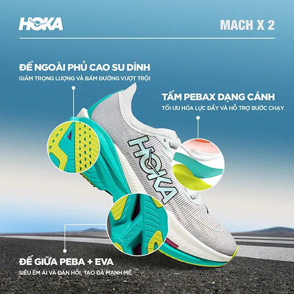 Giày Thể Thao Nữ Hoka Mach X 2 Running Shoes White 1155120-FCQ Màu Trắng Size 6.5 US