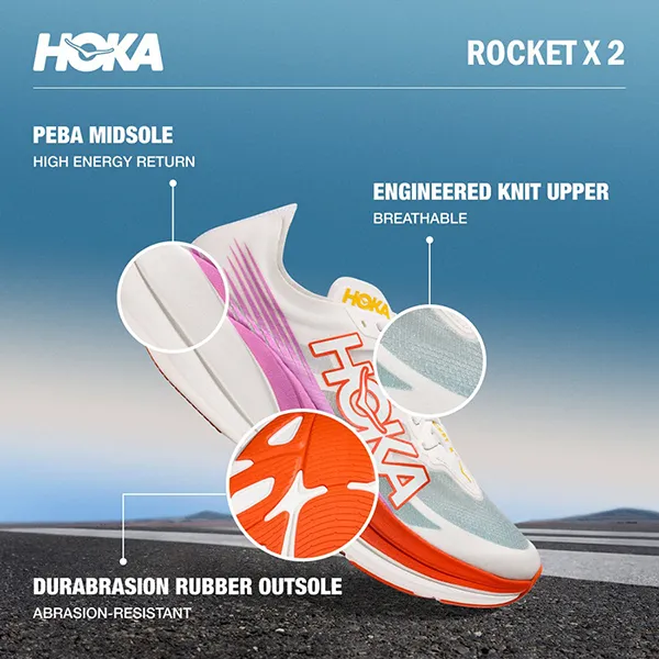 Giày Thể Thao Unisex Hoka Rocket X2 Running Shoes 1127927-FLV Màu Trắng/Hồng Size 5 US