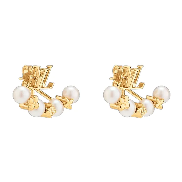 Khuyên Tai Nữ Louis Vuitton LV Minigram Pearls M01258 Màu Vàng Gold