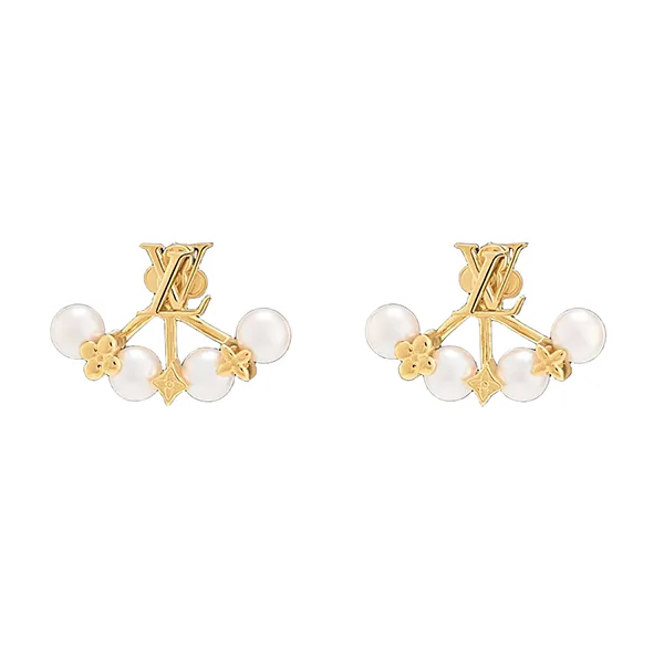 Khuyên Tai Nữ Louis Vuitton LV Minigram Pearls M01258 Màu Vàng Gold