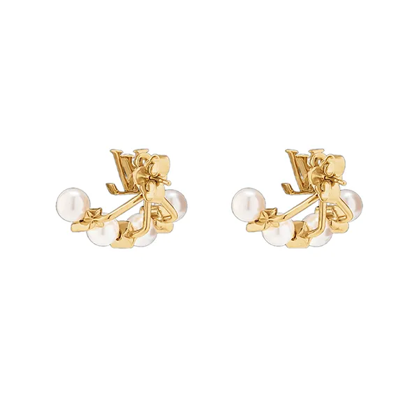 Khuyên Tai Nữ Louis Vuitton LV Minigram Pearls M01258 Màu Vàng Gold