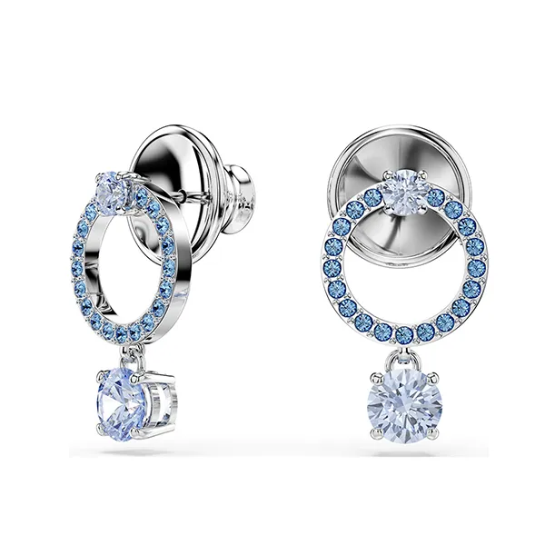 Khuyên Tai Nữ Swarovski Attract Drop Earrings Round Cut Blue Rhodium Plated 5723563 Màu Xanh Dương