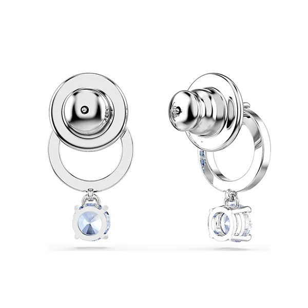 Khuyên Tai Nữ Swarovski Attract Drop Earrings Round Cut Blue Rhodium Plated 5723563 Màu Xanh Dương
