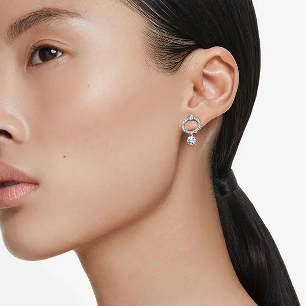 Khuyên Tai Nữ Swarovski Attract Drop Earrings Round Cut Blue Rhodium Plated 5723563 Màu Xanh Dương