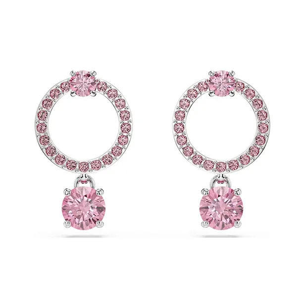 Khuyên Tai Nữ Swarovski Attract Drop Earrings Round Cut Pink Rhodium Plated 5723565 Màu Hồng
