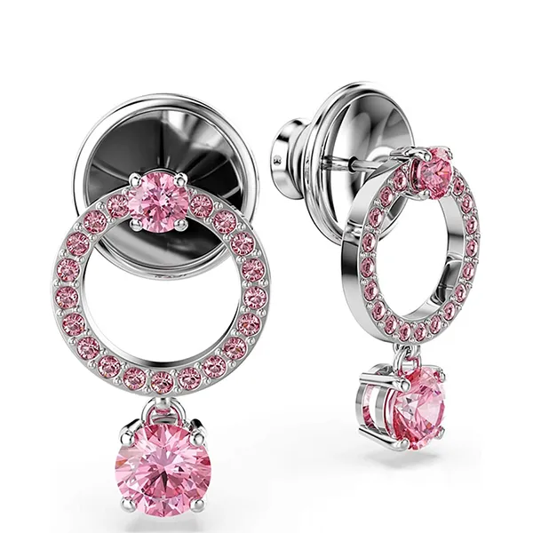 Khuyên Tai Nữ Swarovski Attract Drop Earrings Round Cut Pink Rhodium Plated 5723565 Màu Hồng