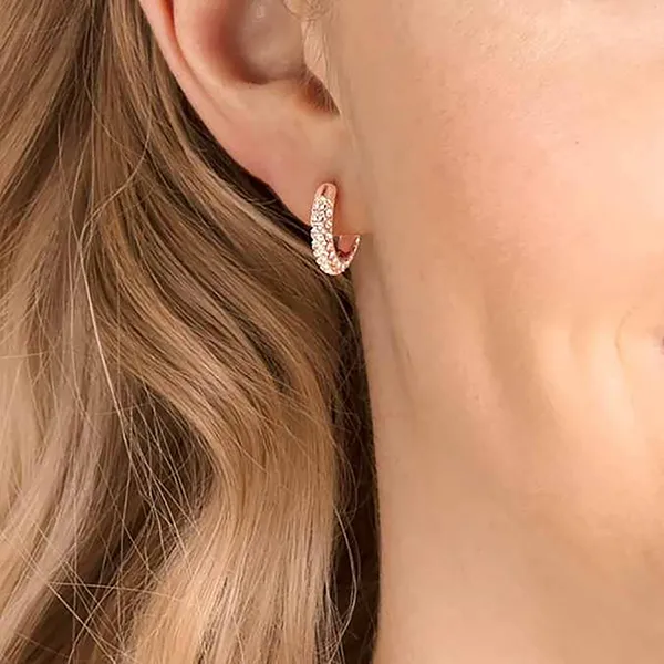 Khuyên Tai Nữ Swarovski Dextera Hoop Earringspavé, Small, White, Rose Gold-Tone Plated 5446008 Màu Vàng Hồng