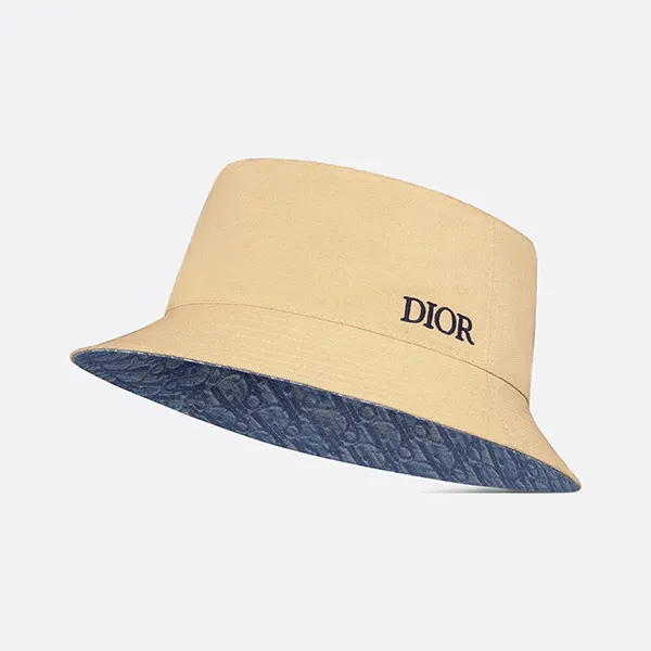 Mũ Dior Oblique Reversible Bucket Hat Màu Xanh Be Size S