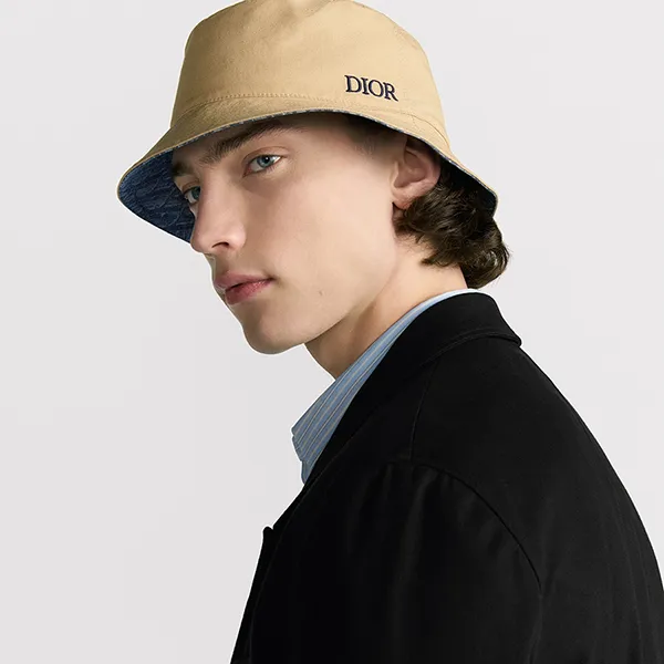 Mũ Dior Oblique Reversible Bucket Hat Màu Xanh Be Size S