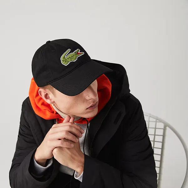 Mũ Unisex Lacoste Contrast Strap And Oversized Crocodile Cap RK4711 Màu Đen