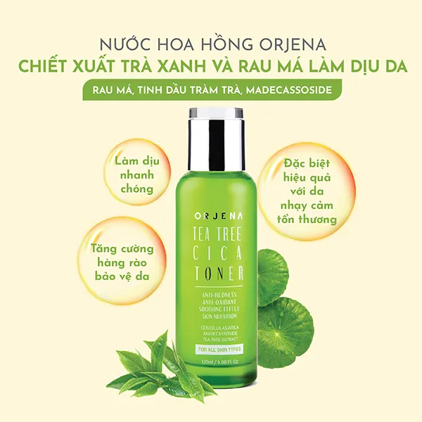 Nước Hoa Hồng Orjena Chiết Xuất Trà Xanh Và Rau Má Hỗ Trợ Làm Dịu Da 120ml