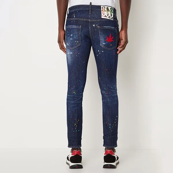 Quần Jean Nam Dsquared2 Bob Slim Fit Jeans Met Borduring En Ripped Details Màu Xanh Đậm Size 44
