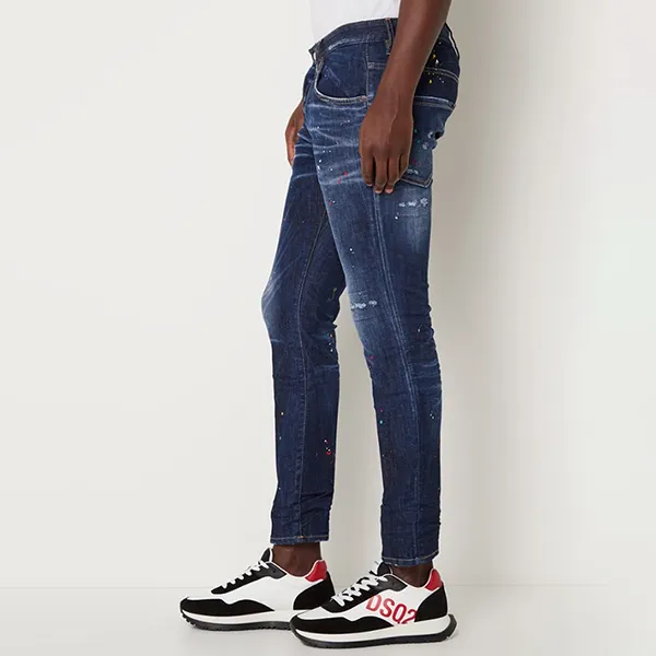 Quần Jean Nam Dsquared2 Bob Slim Fit Jeans Met Borduring En Ripped Details Màu Xanh Đậm Size 44