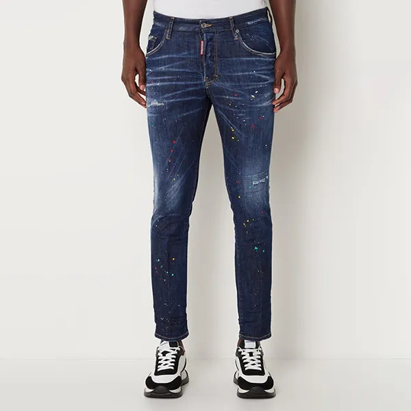 Quần Jean Nam Dsquared2 Bob Slim Fit Jeans Met Borduring En Ripped Details Màu Xanh Đậm Size 44