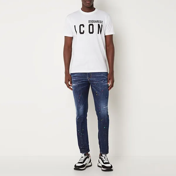 Quần Jean Nam Dsquared2 Bob Slim Fit Jeans Met Borduring En Ripped Details Màu Xanh Đậm Size 44