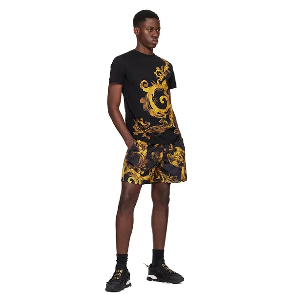 Quần Short Nam Versace Jeans Couture Watercolor Couture Màu Đen Vàng Size 46