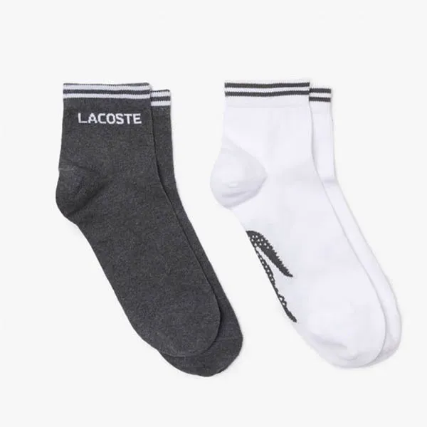 Set 2 Đôi Tất Unisex Lacoste Sport Low Cotton Sock 2 Pack RA4187-NKJ Màu Xám/ Trắng