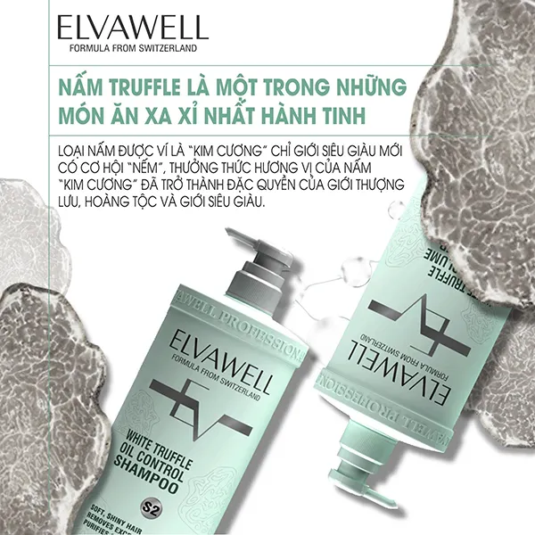 Set Dầu Gội Và Xả Hỗ Trợ Giảm Rụng Tóc Sạch Dầu Bết Elvawell White Truffle (1000ml x 2)