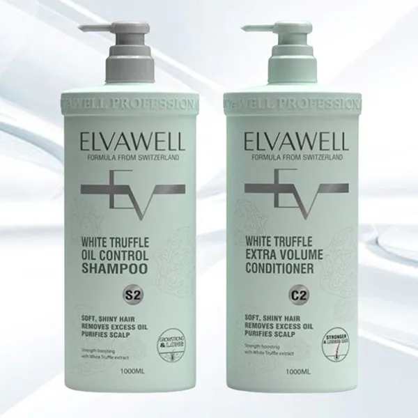 Set Dầu Gội Và Xả Hỗ Trợ Giảm Rụng Tóc Sạch Dầu Bết Elvawell White Truffle (1000ml x 2)