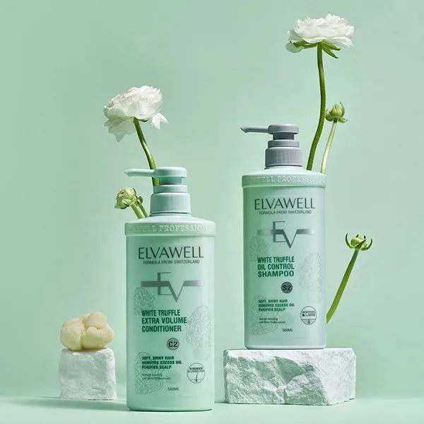 Set Dầu Gội Và Xả Hỗ Trợ Giảm Rụng Tóc Sạch Dầu Bết Elvawell White Truffle (500ml x 2)