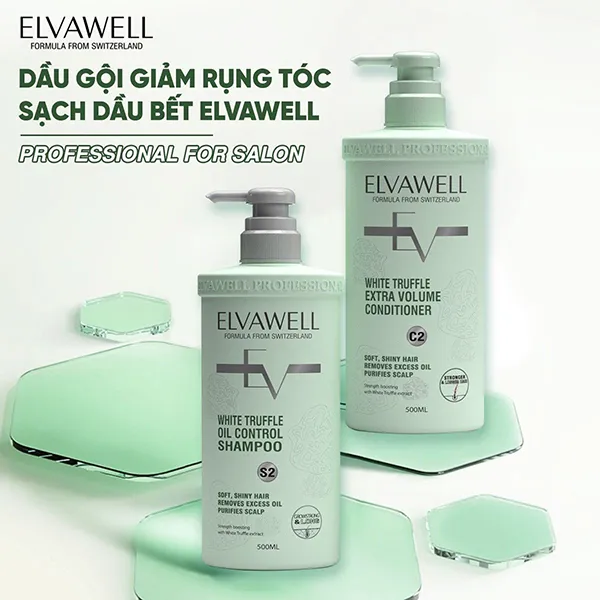 Set Dầu Gội Và Xả Hỗ Trợ Giảm Rụng Tóc Sạch Dầu Bết Elvawell White Truffle (500ml x 2)