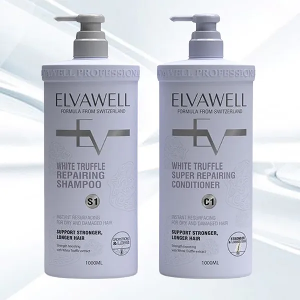 Set Dầu Gội Và Xả Phục Hồi Hư Tổn Siêu Suôn Mượt Elvawell White Truffle (1000ml x 2)