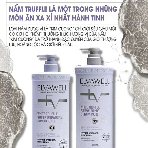 Set Dầu Gội Và Xả Phục Hồi Hư Tổn Siêu Suôn Mượt Elvawell White Truffle (1000ml x 2)