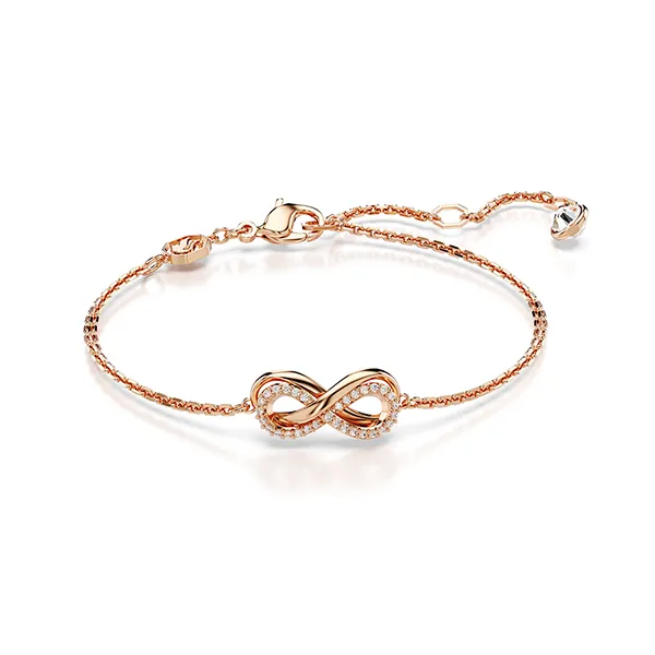 Set Dây Chuyền + Vòng Đeo Tay Swarovski Hyperbola Set, Infinity, White, Rose Gold Tone Plated Màu Vàng Hồng