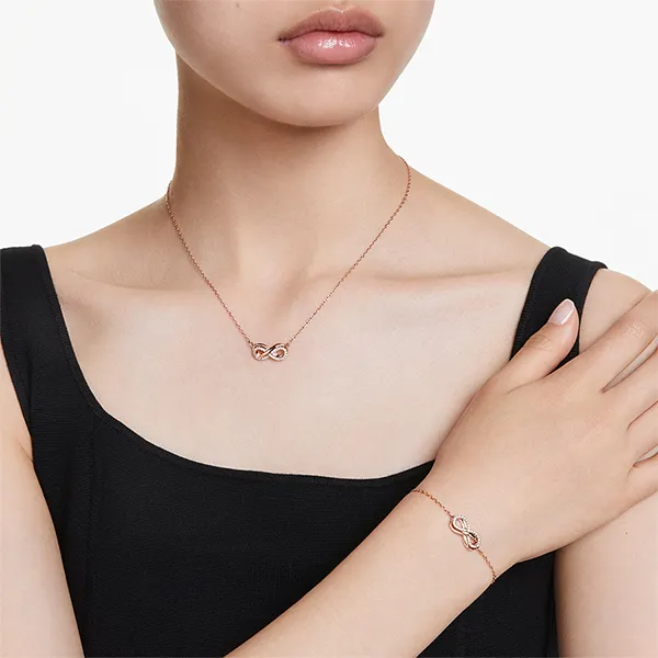 Set Dây Chuyền + Vòng Đeo Tay Swarovski Hyperbola Set, Infinity, White, Rose Gold Tone Plated Màu Vàng Hồng