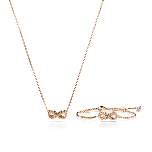 Set Dây Chuyền + Vòng Đeo Tay Swarovski Hyperbola Set, Infinity, White, Rose Gold Tone Plated Màu Vàng Hồng