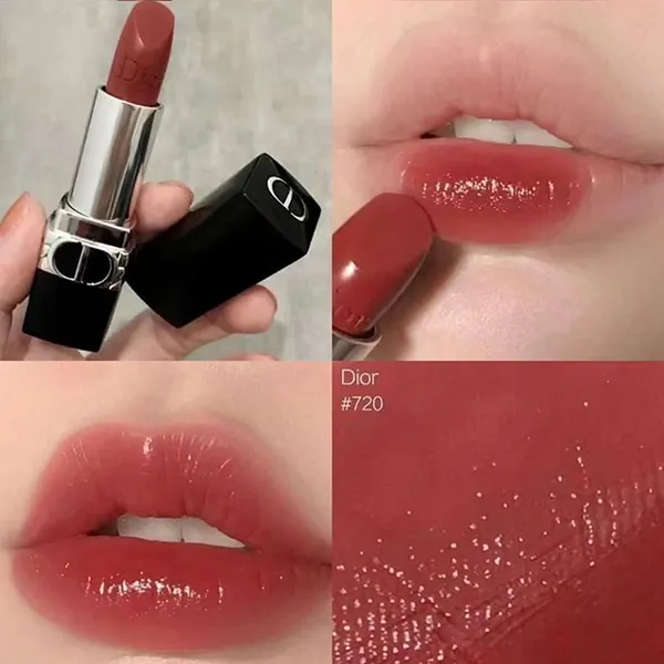 Set Son Dior Rouge Satin 720 Icone Màu Hồng Đất + Box Son Trắng