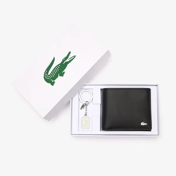 Set Ví + Móc Khóa Nam Lacoste Wallet Keychain Gift NH4480FG 000 Black Màu Đen