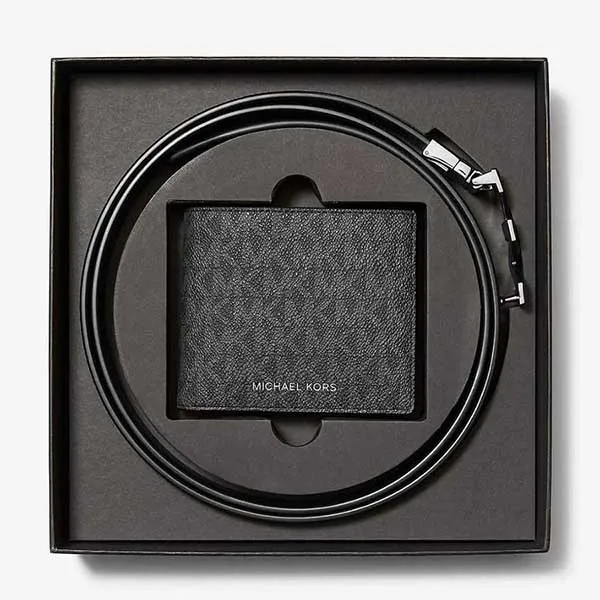 Set Ví + Thắt Lưng Nam Michael Kors MK Signature Logo Wallet And Reversible Belt Gift Set 36F5LGFN9B Màu Đen