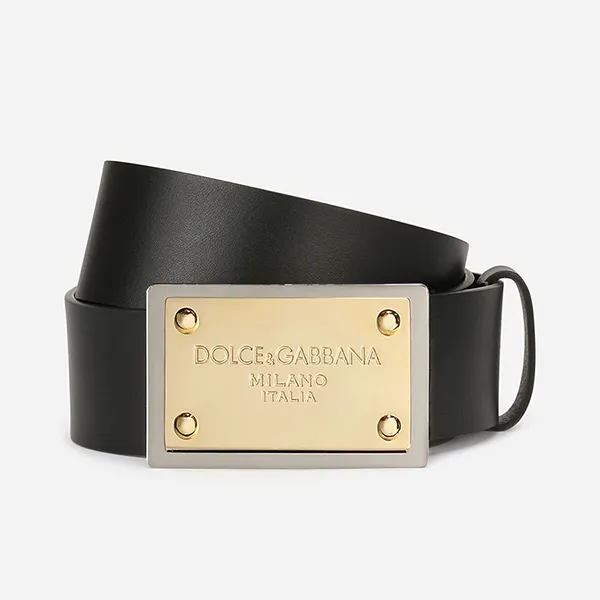 Thắt Lưng Nam Dolce & Gabbana D&G Calfskin Belt BE1547-AD9868 0999 Màu Đen - Vàng Size 90