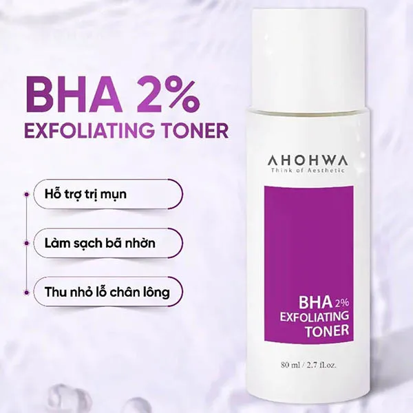 Toner Ahohwa BHA 2% Exfoliating Hỗ Trợ Kiểm Soát Dầu, Làm Sạch Da, Cải Thiện Lỗ Chân Lông 80ml