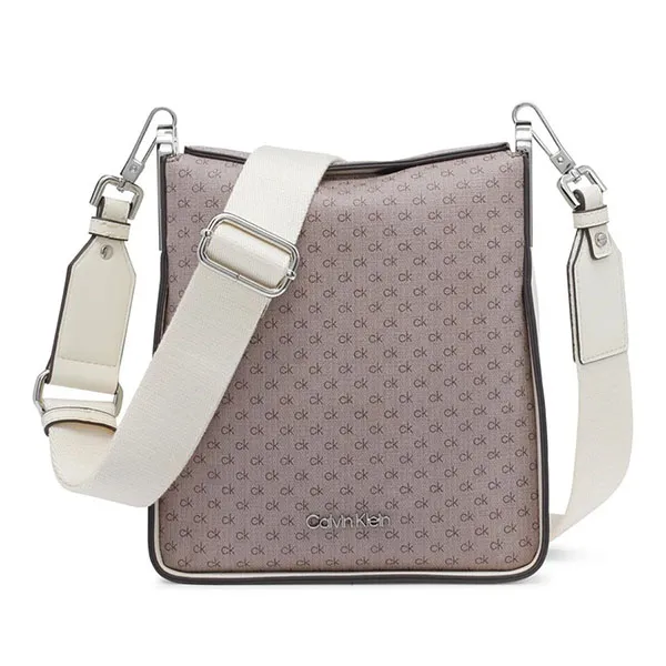 Túi Đeo Chéo Nữ Calvin Klein CK Fay Signature Adjustable Magnetic Top Closure -Almond Taupe/Cherub White Màu Trắng Nâu