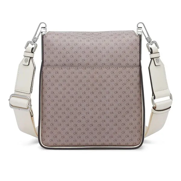 Túi Đeo Chéo Nữ Calvin Klein CK Fay Signature Adjustable Magnetic Top Closure -Almond Taupe/Cherub White Màu Trắng Nâu