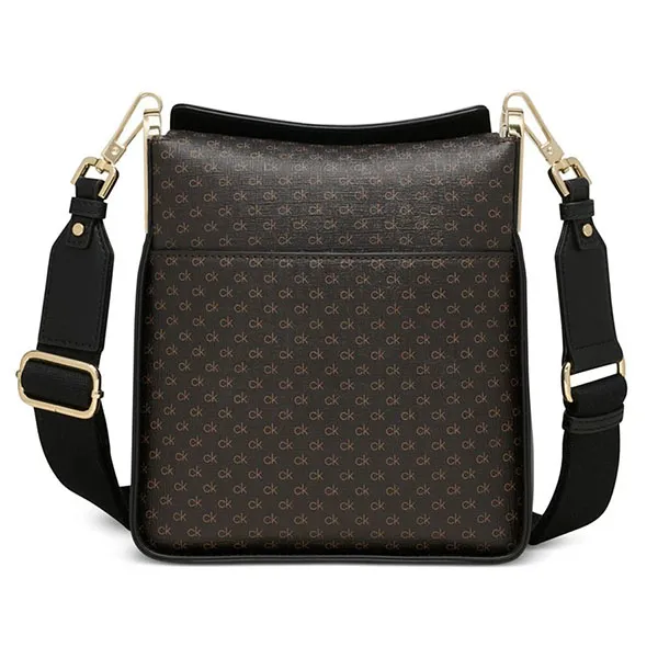 Túi Đeo Chéo Nữ Calvin Klein CK Fay Signature Adjustable Magnetic Top Closure -Brown KHK White Màu Nâu
