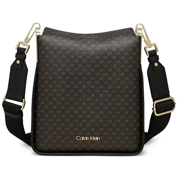 Túi Đeo Chéo Nữ Calvin Klein CK Fay Signature Adjustable Magnetic Top Closure -Brown KHK White Màu Nâu