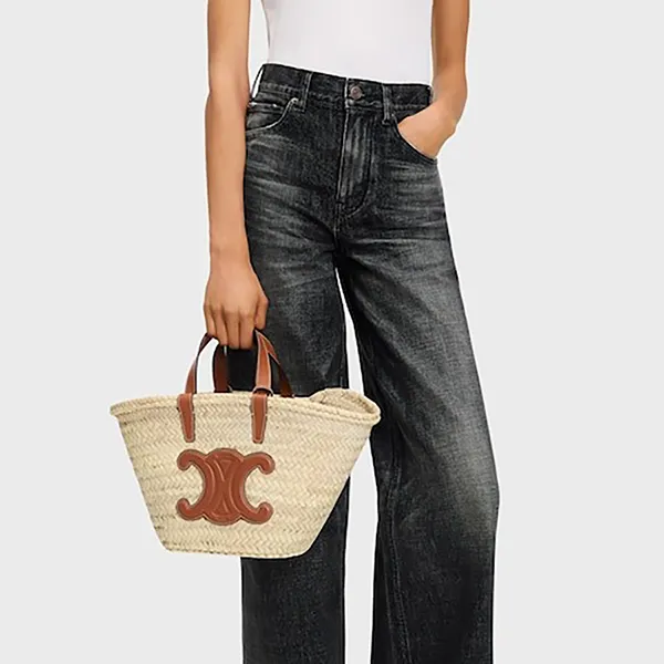 Túi Đeo Chéo Celine Cói Teen Celine Classic Panier In Palm Leaves And Calfskin Màu Kem Nâu
