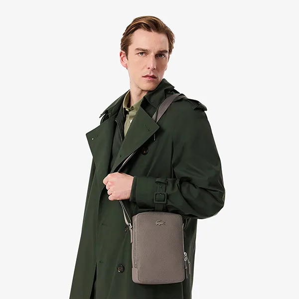 Túi Đeo Chéo Nam Lacoste Chantaco Pique Leather Shoulder Bag NH3271CE Q80 Màu Nâu