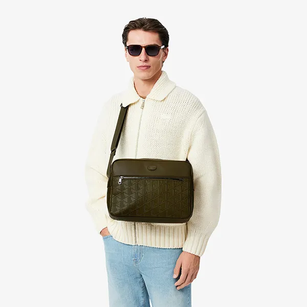 Túi Đeo Chéo Nam Lacoste Nomogramme Leather Reporter Bag NH4656MR Màu Xanh Olive