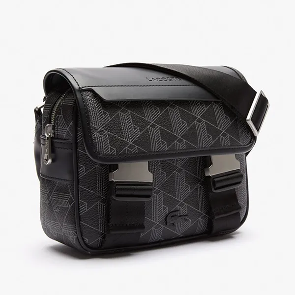 Túi Đeo Chéo Nam Lacoste The Blend Clipped Monogram Canvas Messenger Bag NH3787LX H45 Màu Đen