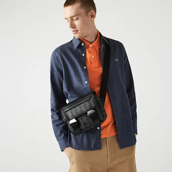Túi Đeo Chéo Nam Lacoste The Blend Clipped Monogram Canvas Messenger Bag NH3787LX H45 Màu Đen