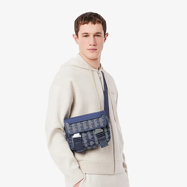 Túi Đeo Chéo Nam Lacoste The Blend Clipped Monogram Canvas Messenger Bag NH3787LX M83 Màu Xanh Navy