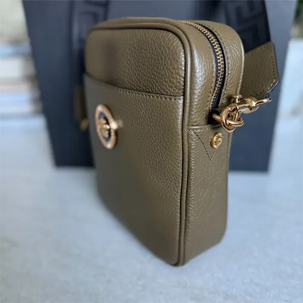 Túi Đeo Chéo Nam Versace Leather Medusa Bag Crossbody Olive Green 1002885 Màu Xanh Olive